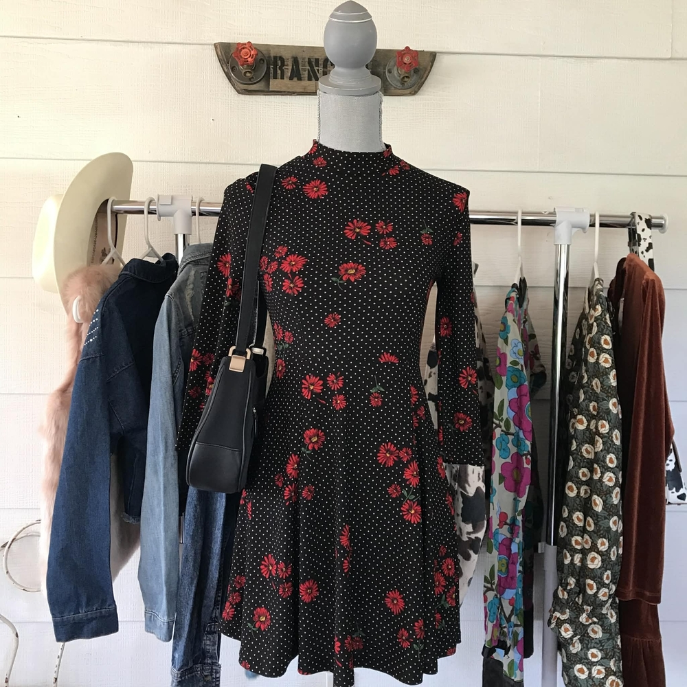 Forever 21 Floral And Polka Dot Long Sleeve Dress